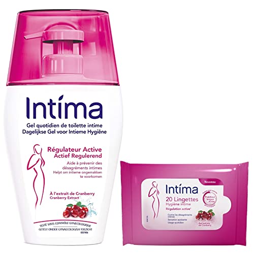 INTIMA - Lot Gel Intime Régulateur Active Cranberry 200ml et 20 Lingettes Hygiène Intime Femme Cover