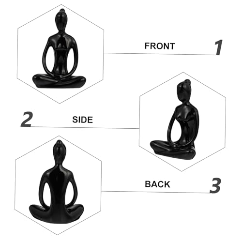 Statues de yoga en céramique SUPVOX lot de 4 figurines zen noires mates pour décor moderne - 4