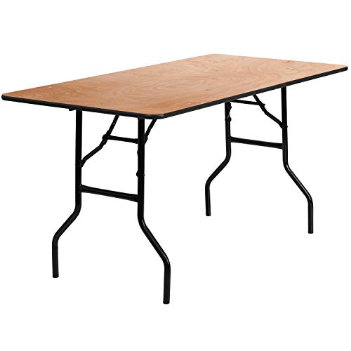 Flash Furniture Gael 5-Foot Rectangular Wood Folding Banquet Table with Clear Coated Finished Top