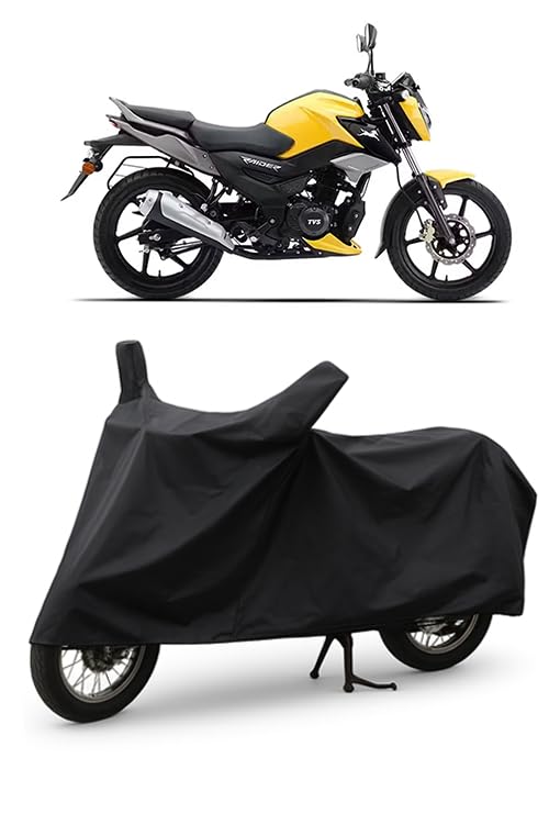Image of Daxo Waterproof Bike Cover for Tvs Raider 125 | All Weather Protection from Rain, Dust, UV Rays & Scratches with Mirror Pockets & Buckle Belt | Raider 125 Bike Cover