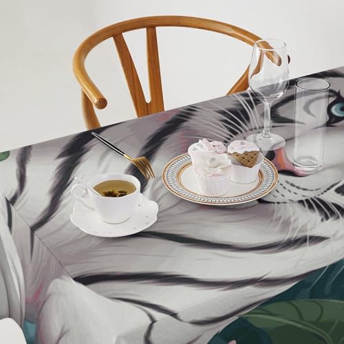 Nappe imperméable en polyester 300D tigre blanc mignon pour table de cuisine