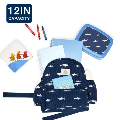 Image of STEAMEDBUN Corduroy Toddler Backpack for Girls 2-4: Kids backpack for Boys Girls - 12 inch Preschool Kindergarten Backpacks - Blue Shark