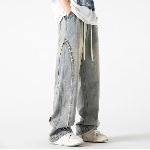Men’s Baggy Jeans Loose Fit Hip Hop Denim Skate Pants Elastic Waist Distressed Straight Leg Casual Trousers4