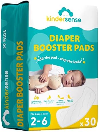 KinderSense® - Overnight Diaper Liners - Diaper Booster Pads Disposable Doubler Cloth Diaper Inserts to Prevent Leaks - Overnight Diapers Pad - Adhesive Strip - Hypoallergenic… (30 Pack)