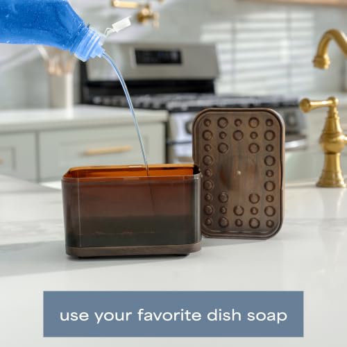 Image of S&T INC. Dish Soap Dispenser and Sponge Holder, Plastic Walnut and Amber