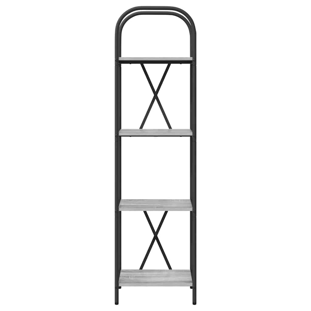 Scaffale grigio Sonoma, 40 x 30 x 146 cm, in legno, 4 ripiani | Scaffale sottile con 4 ripiani aperti e gambe in acciaio nero, per soggiorno, camera da letto e ufficio.