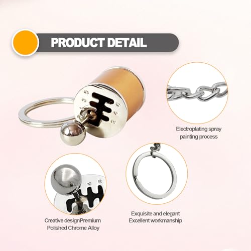 Image of stymart Keychain, 6 Speed Gear Box Shifter Keychain (Yellow), Moveable Gearshift Lever, Car Enthusiasts Accessory