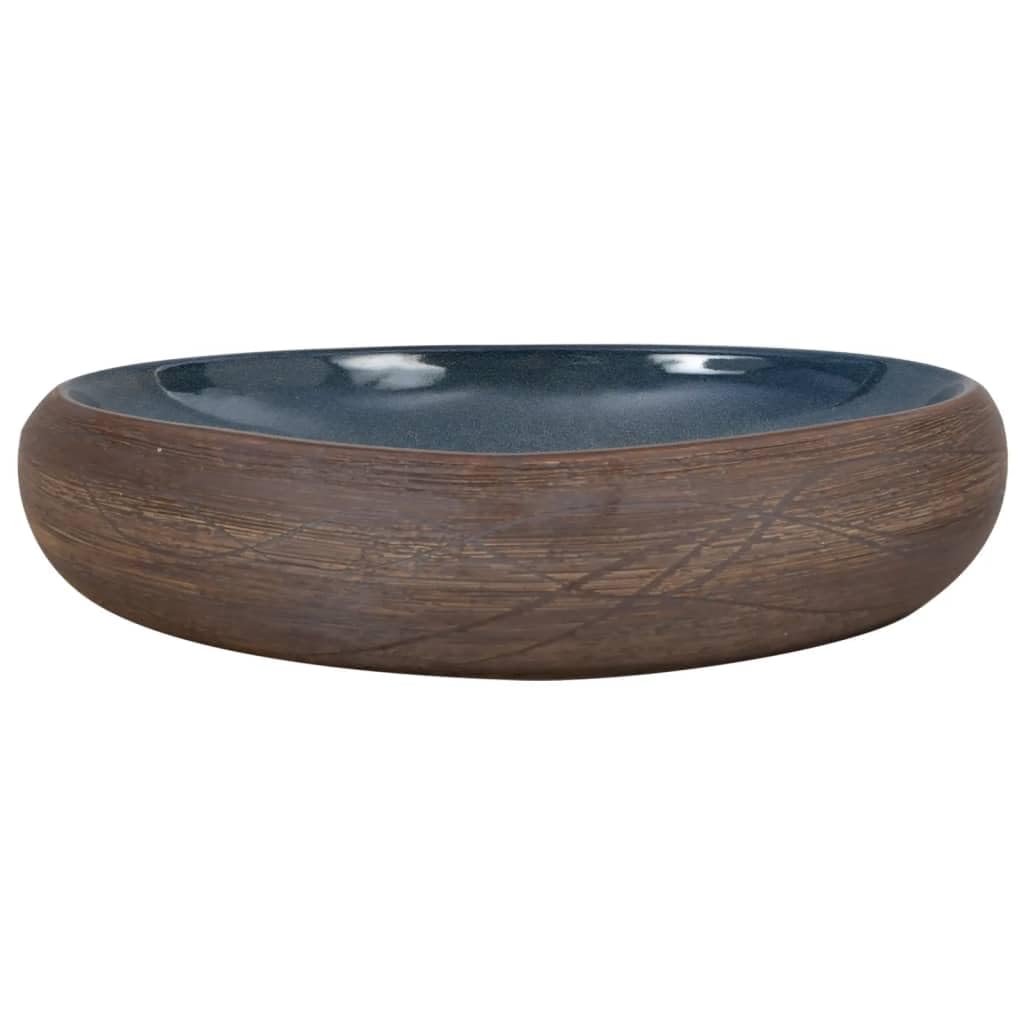 vidaXL Lavabo da Appoggio Marrone e Blu Ovale 59x40x15 cm Ceramica