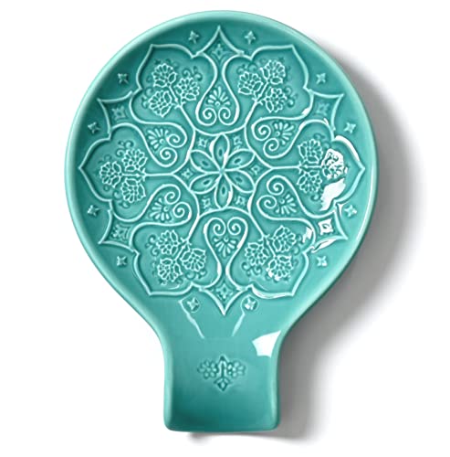 Image of Ceramic Spoon Rest for Kitchen Counter and Stove Top - Farmhouse Style Ceramic Spoon Holder for Cooking & Counter Protection(Green)
