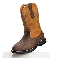 DADAWEN Girls' Western Cowboy Boots Side Zipper Mid Calf Boots