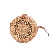 AKSPET YSJX Aufbewahrungszubehör für Küche&Schlafzimmer 1 Packung 18 x 8 cm Rattan gewebte Tasche Handgefertigte Rattan gewebte Hohle Sterntasche PU-Leder-Schnallentasche (Farbe : C)