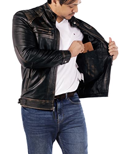 Signature Diamond Style Café Racer Lambskin Leather Jacket Men - Men's Casual Real Leather Quilted Style Motorcycle Jacket #TOP3