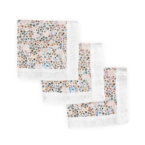 Image of Little Unicorn Security Blanket 3 Pack | 100% Cotton Muslin with Satin Border | Super Soft and Breathable | Baby, Infant and Toddler | Unisex | Pressed Petals