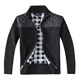 Gioberti Boy's Knitted Full Zip Cardigan Sweater with Soft Brushed Flannel Lining, Black, Size 16