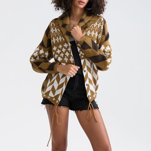 Women Contrasting Color Knit Cardigan Long Sleeve Button Down Oversized Cardigan Trendy Open Front Sweater3