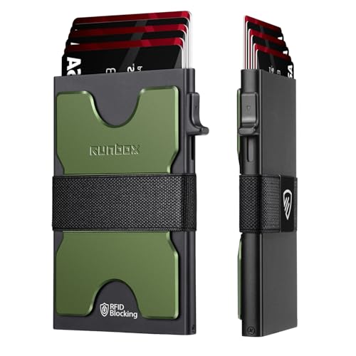 Image of RUNBOX Slim Wallet for Men, RFID Aluminum Pop-Up Card Holder for 12 Cards