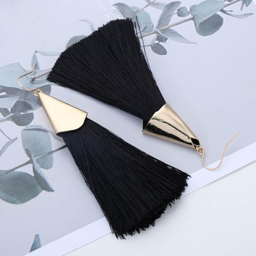 IRCOMULTI Bohemia Black Handmade Tassel Dangle Earrings Tassel Long Thread Earrings Holiday Fringe Drop Earring Jewelry for Women by IRCOMULTI - Image 7