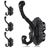 IMengjbang 4 Pcs Black Vintage Coat Hooks Decorative Towel Hooks for Bathrooms Antique Wall Hook for Hanging Purse Keys Hat Clothes Heavy Duty Unique French Country Curtain Holder for Wall