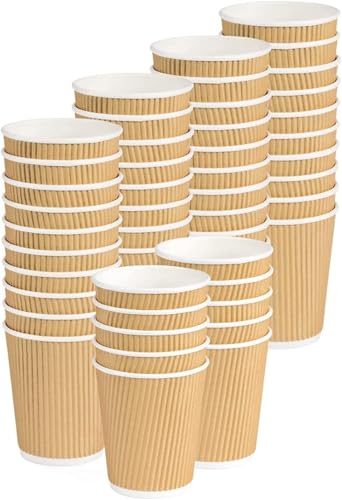 ECOVELO' Bicchieri Ripple Cup di Carta monouso Triplo Strato doppia Parete isolante Havana Beige – riciclabili PEbevande da asporto Caffè, Tè, Cappuccino, Cocktail, Birra, vino 237 ml/8 oz 25 pezzi