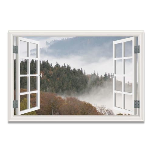 Paysage nature brumeux pour grand tableau toile salon effet fenêtre