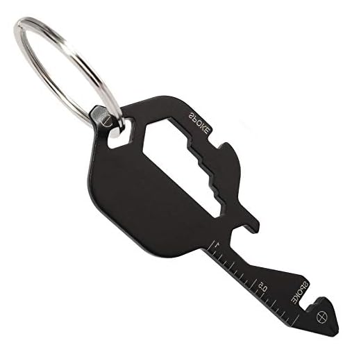 Keychain Multi-tools,Stainless Steel Pocket Tool Indoor Outdoor Multifunction Tool Lightweight EDC Gadget for Screwdriver, Wrench, Bottle Opener, Ruler, Spoke, Key Shaped Black