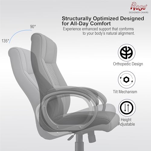 Image of ROSE Iran | 3-Year Brand Warranty | Comfortable High Back Chair | Adjustable Boss Chair for Home Office, Swivel Revolving Professional Executive (Black, Fabric HB)
