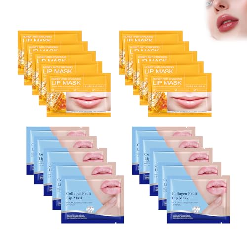 Maschera per Labbra Di Miele, Latte Maschera Labbra, Maschera Volumizzante Labbra (20 Patch), Idratante, Filler, Rimpolpante - Notte Riparazione, Per Dormire per Labbra per La Cura Delle Labbra