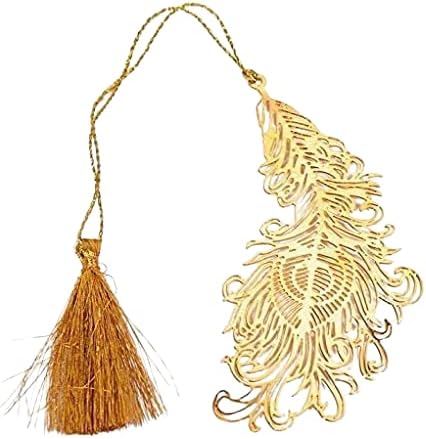 Shree Enterprises Bookmark Peacock Feather in Brass Metal in Brass Metal, Premium Design, Golden Finish | Unique Bookmark for Reading Enthusiasts and Gifting_Pack of 2