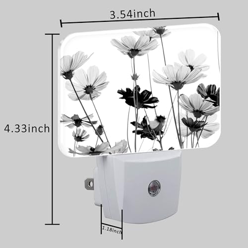Image of Black and White Daisy Plug in Night Lights, Daisy Flowers Nightlight Plug Into Wall Dusk to Dawn Sensor for Kid Girls Boys Women Men Room, Hallway, Kitchen, Bathroom, Stairs Decor