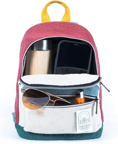 DIME BAGS Mini Hemp Backpack, Made with 100% Nepali Hemp, Travel Bag with Adjustable Padded Straps & Hidden Pocket, Eco-Friendly Daypack for Everyday Use, Unisex, Naturals Mystic (Boho Blue)2