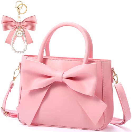 Abbylike Cute Purses for Women Leather Crossbody with Bow Small Handbags with Adjustable Shoulder Strap