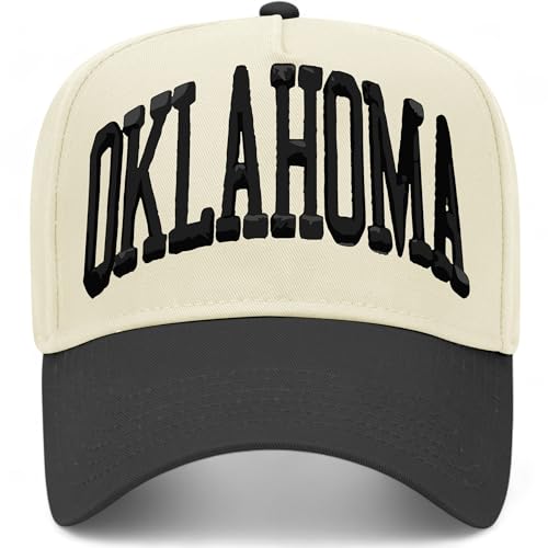 Oklahoma Collegiate Vintage Trucker Hat | OK | Premium Adjustable Snapback Baseball Hat for Men & Women (US, Alpha, One Size, Black/Natural)