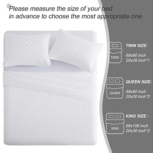 Exclusivo Mezcla 3-Piece White Queen Size Quilt Set, Weave Pattern Ultrasonic Lightweight And Soft Quilts/Bedspreads/Coverlets/Bedding Set (Includes 1 Quilt, 2 Pillow Shams) For All Seasons #TOP2