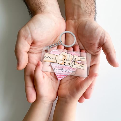 Personalized Fist Bump Keychain for Daddy's Team Fist Bump Key Chain with Kids Names Acrylic Custom Father's Day Gift For Dad Papa Grandpa Husband from Son Daughter Best Dad Ever Keyring - Image 6
