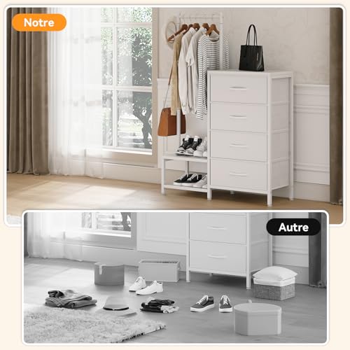 Commode 3-en-1 4 tiroirs + portant, blanc ODK