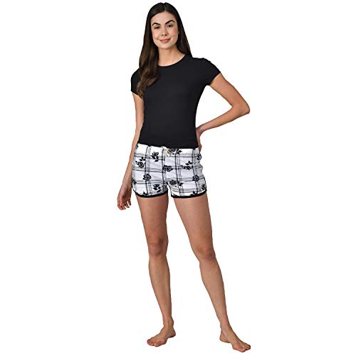 Image of KOTTY Black and White Printed Women Pure Cotton Night Shorts (Black and White,32)