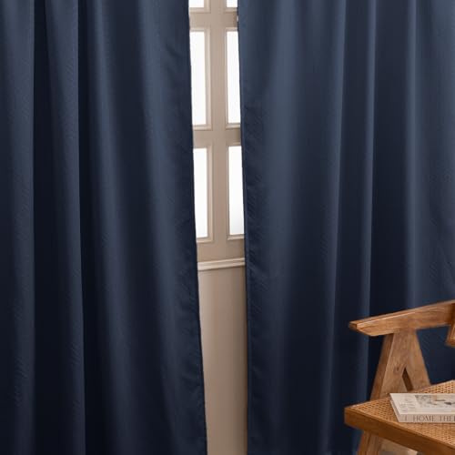 Image of HOMEMONDE 100% True Blackout Curtains 7 Feet Door - Pack of 2 Curtains, Embossed Panels Light Block Thermal Insulated & Noise Reducing Top Style Rod Pocket Curtains (Navy Blue, 84Inch)