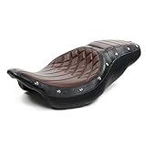 XFMT-moto-part Motorcycle Low Profile One-Piece 2-Up Rider Passenger Seat For Harley Touring Street Road Electra Glide 2009-2020, Brown