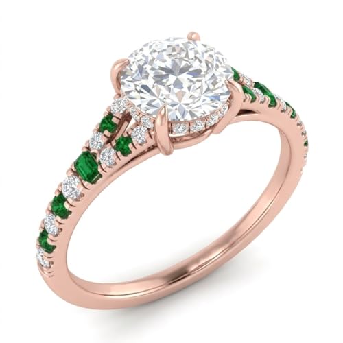 Image of Choose Your Gemstone Round Split Halo Pave Diamond CZ Ring Rose Gold Plated Round Shape Halo Engagement Rings Matching Jewelry Wedding Jewelry Easy to Wear Gifts US Size 4 to 12