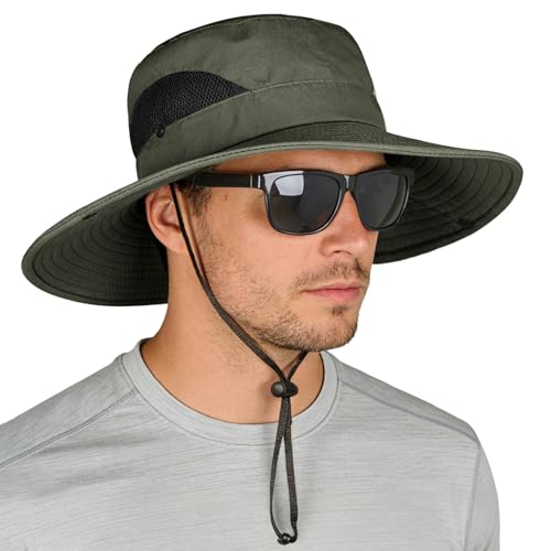 ZOORON Sun Hats for Men Women, Wide Brim Safari Hats UV Protection UPF50+ Waterproof Boonie Hats for Fishing Hiking Camping (1Pack-Army Green) - image 1