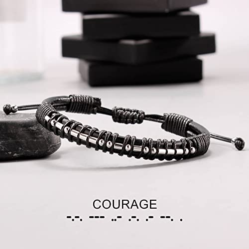 Inspirational Gifts for Men Morse Code Bracelets Mens Bracelets Graduation Gifts for Him Fathers Day Adjustable Leather Bracelet Motivational Birthday Annivesary Jewelry Stocking Stuffers for Men