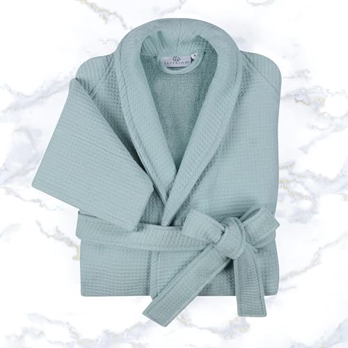 Image of Superior Waffle Weave Cotton Unisex Bathrobe with Belt, Soft and Absorbent Robe for Men and Women Bath Essentials Robes