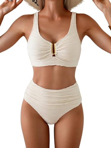 Image of Eomenie Bikini Sets for Women High Waisted Two Piece Bathing Suit U Wired V Neck Swimsuit Adjustable Straps Swimwear