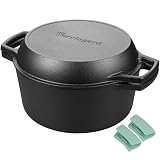 VORRINGARD Pre-seasoned Cast Iron Double Dutch Oven Pot with Skillet Lid...
