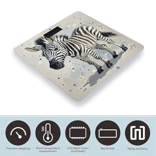 Báscula de baño digital FekiLoot con diseño cebra acuarela miniatura 3