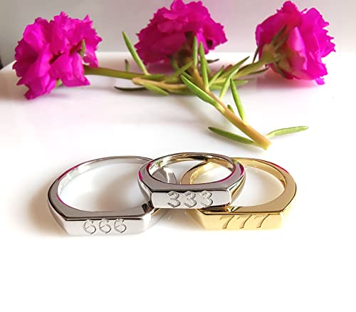 Angel Number Ring, Sterling Silver Personalized Angel Number 111, 222, 333, 444, 555, 666, 777, 888, 999, Custom Number Ring, Angel Number Jewelry (Gold)2