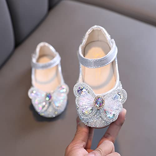 Girls Glittler Bow Dress Shoes Princess Kids Toddler Crystal Flats Flower Wedding Party Shoes Sandals Sliver 10.5 Toddler2