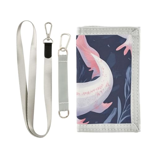 Axolotl Aquatic Durable Nylon Fabric Wallet for Boys and Girls - Multi-Functional with 2 Clear Pockets, Zipper Coin Compartment, 3 Card Slots & Keyring