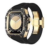 Carbon Fiber Case for Apple Watch Ultra 2 49mm Rubber Band Metal Folding Buckle Mod Kit for Men Smartwatch Case and Band Set Iwatch Accessories(B-rg,Ultra)