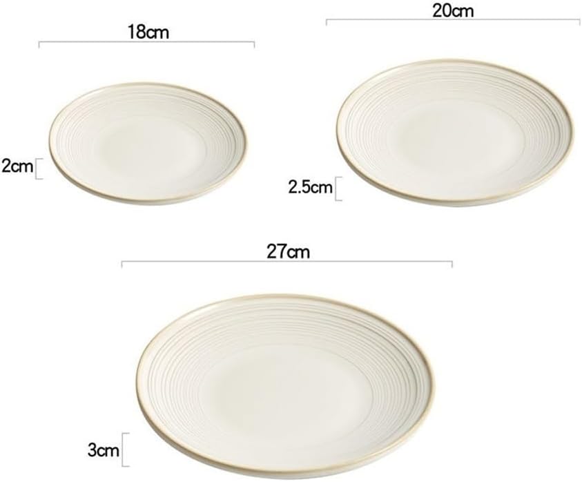 Dinner Plates Beige Line Ceramic Plate: Steak, Dessert, Salad, Sushi Dish(18cm)